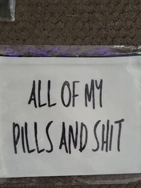 White Canvas "All Of My Pills & Shit" Cometic/Makeup Bag- NEW